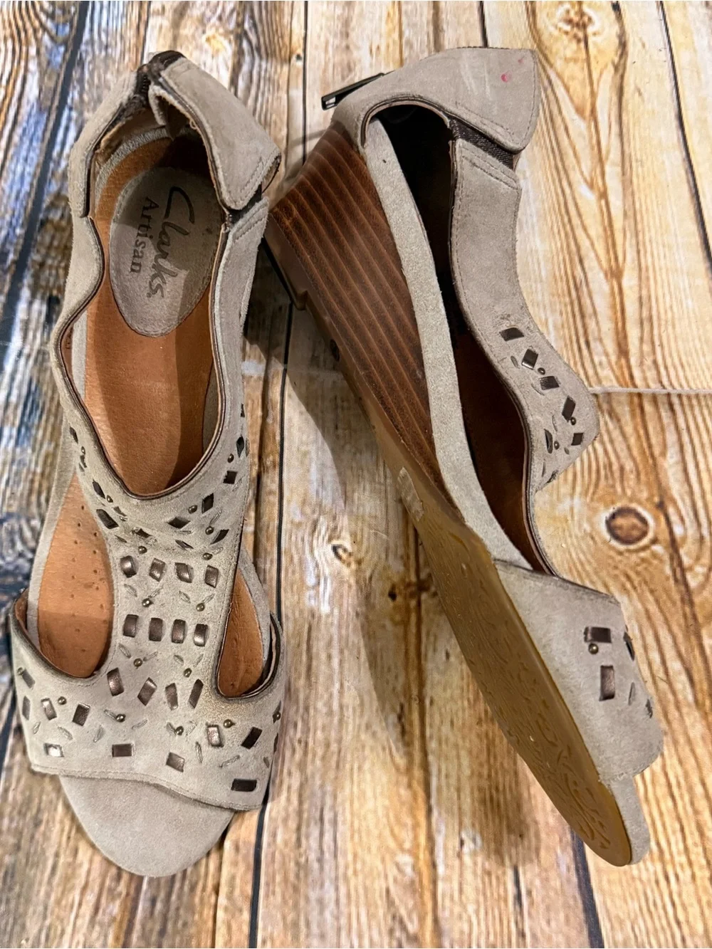 Clarks Artisan Thimble Clover Stone Wedge Sandals Womens Size 6.5